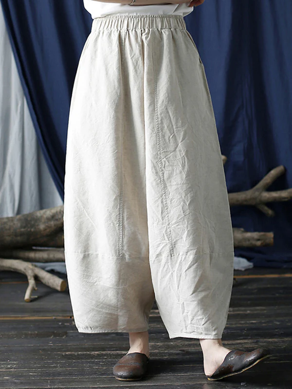 Simple Solid Color Elasticity Waisted Wide Leg Pants - Image 5