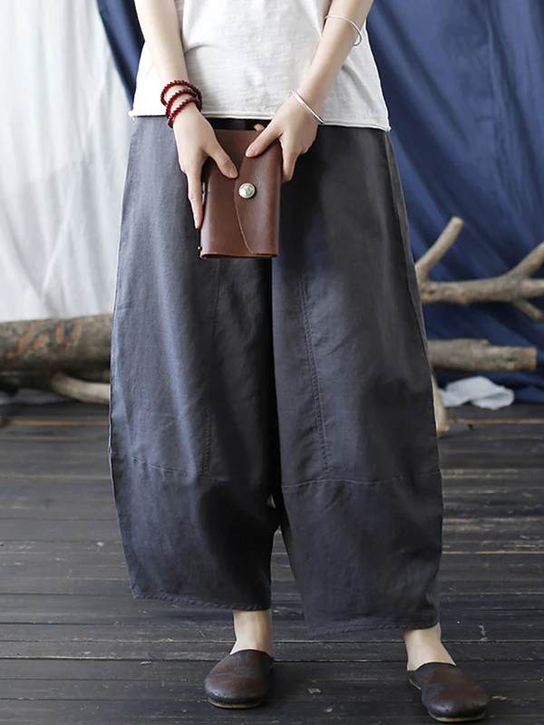 Simple Solid Color Elasticity Waisted Wide Leg Pants - Image 6