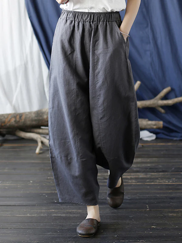 Simple Solid Color Elasticity Waisted Wide Leg Pants - Image 7