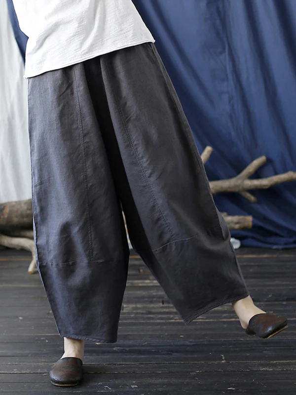 Simple Solid Color Elasticity Waisted Wide Leg Pants - Image 8