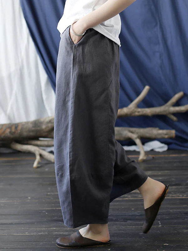 Simple Solid Color Elasticity Waisted Wide Leg Pants - Image 9