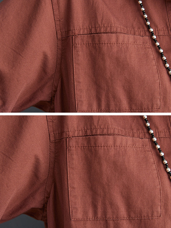 Simple Solid Color Lapel Short Sleeve Jumpsuits - Image 15