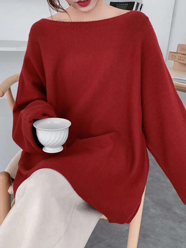 Simple Solid Color Round-Neck Sweater - Image 11