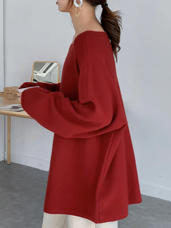 Simple Solid Color Round-Neck Sweater - Image 12