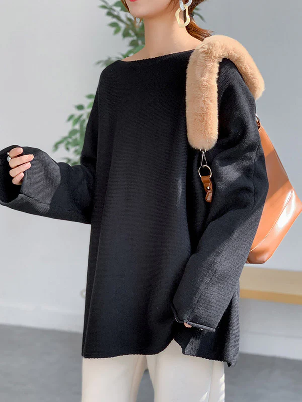 Simple Solid Color Round-Neck Sweater - Image 14
