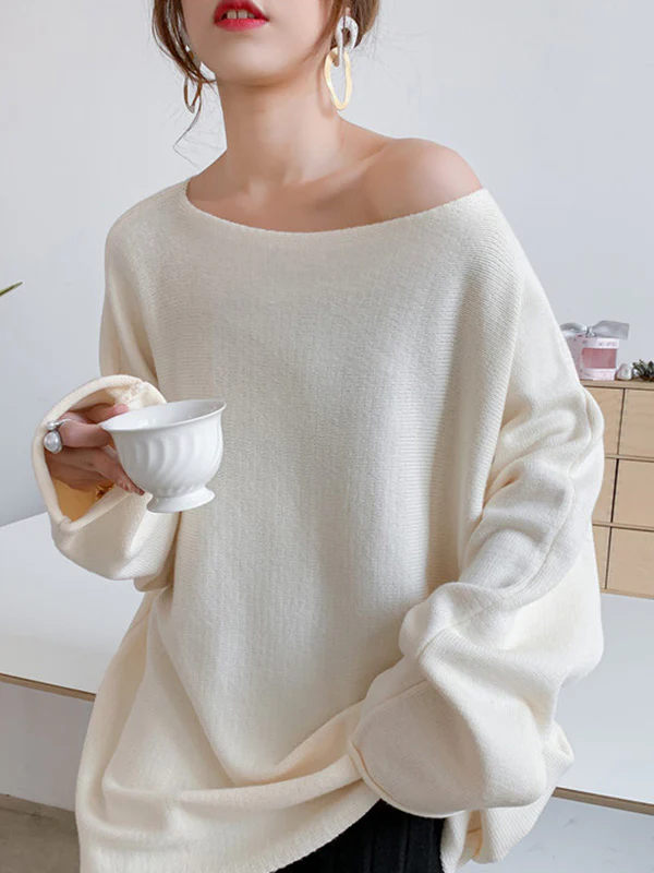 Simple Solid Color Round-Neck Sweater - Image 2