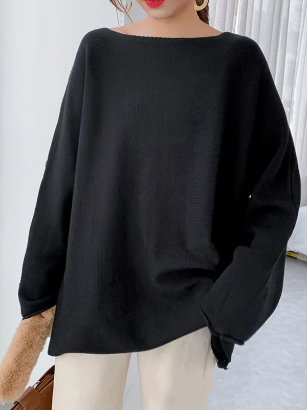 Simple Solid Color Round-Neck Sweater - Image 3