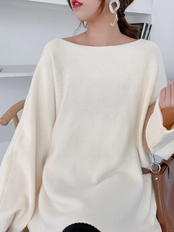 Simple Solid Color Round-Neck Sweater - Image 4