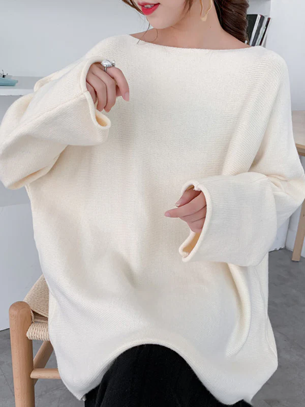 Simple Solid Color Round-Neck Sweater - Image 5