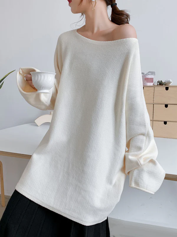 Simple Solid Color Round-Neck Sweater - Image 6