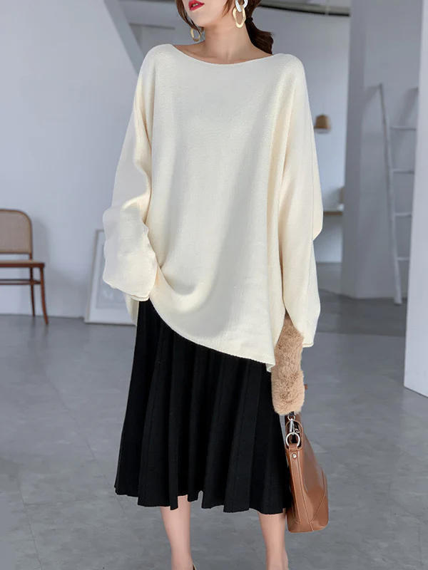 Simple Solid Color Round-Neck Sweater - Image 8