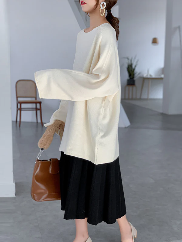 Simple Solid Color Round-Neck Sweater - Image 9