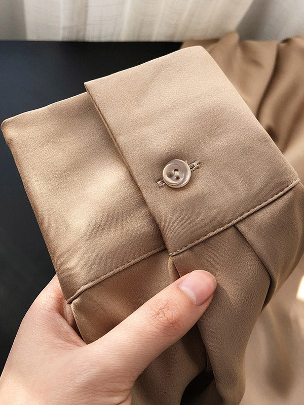 Simple Solid Color Satin Chiffon Long Sleeve Blouse - Image 10