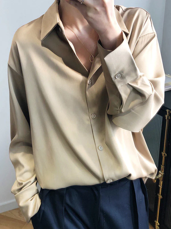 Simple Solid Color Satin Chiffon Long Sleeve Blouse - Image 3