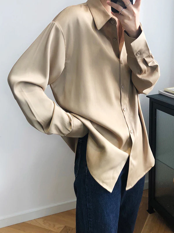 Simple Solid Color Satin Chiffon Long Sleeve Blouse - Image 4