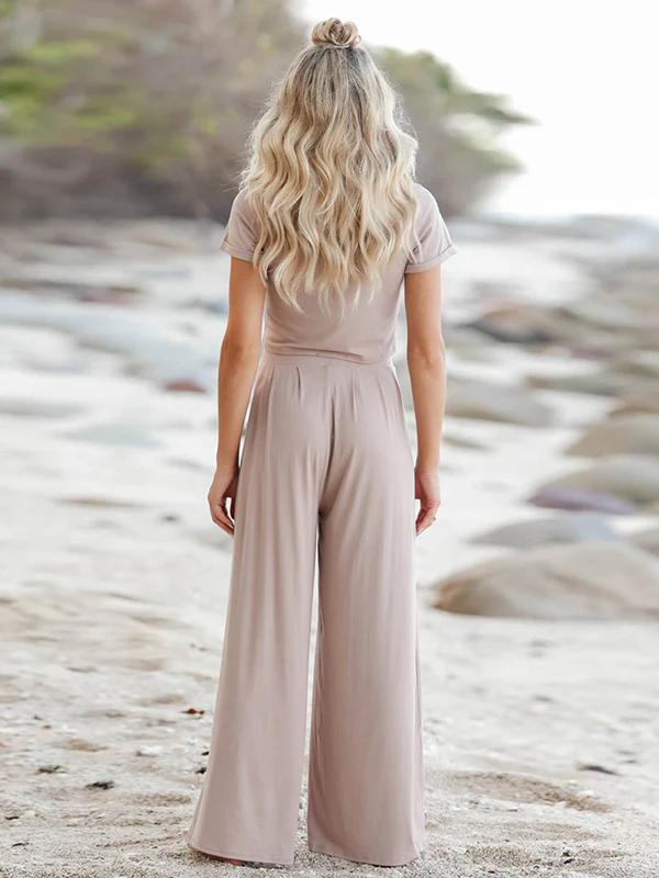 Simple Solid Color T-Shirt & Pants Two Pieces Set - Image 11