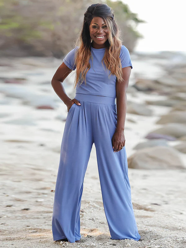 Simple Solid Color T-Shirt & Pants Two Pieces Set - Image 13