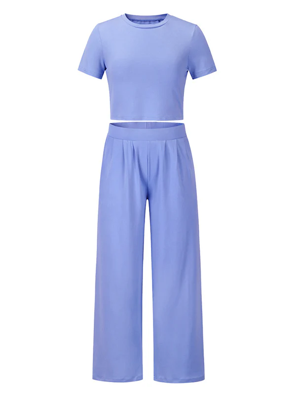 Simple Solid Color T-Shirt & Pants Two Pieces Set - Image 15