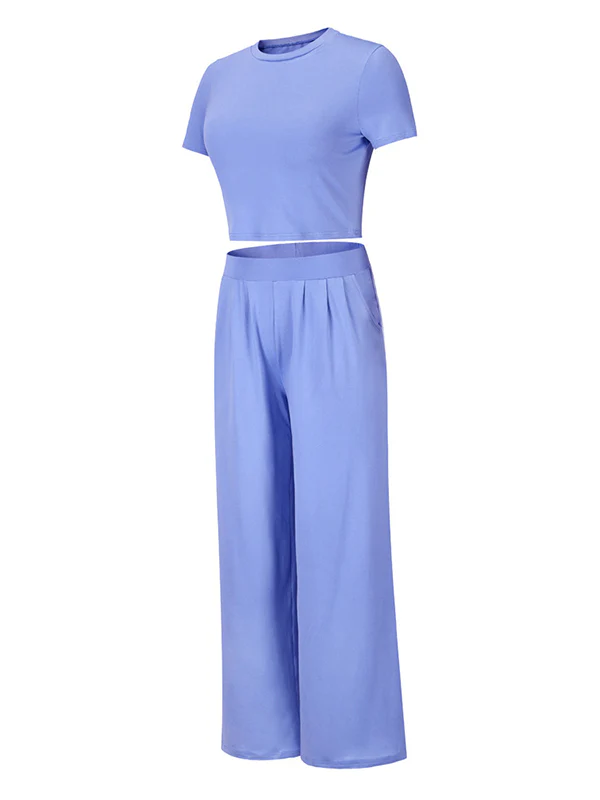 Simple Solid Color T-Shirt & Pants Two Pieces Set - Image 16
