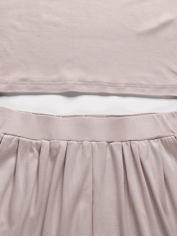 Simple Solid Color T-Shirt & Pants Two Pieces Set - Image 28
