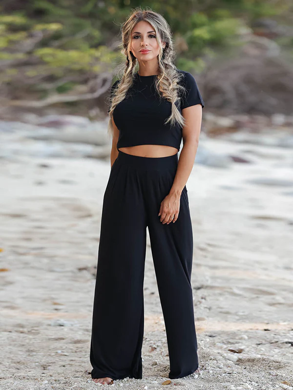 Simple Solid Color T-Shirt & Pants Two Pieces Set - Image 6