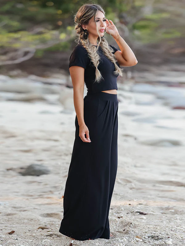 Simple Solid Color T-Shirt & Pants Two Pieces Set - Image 7