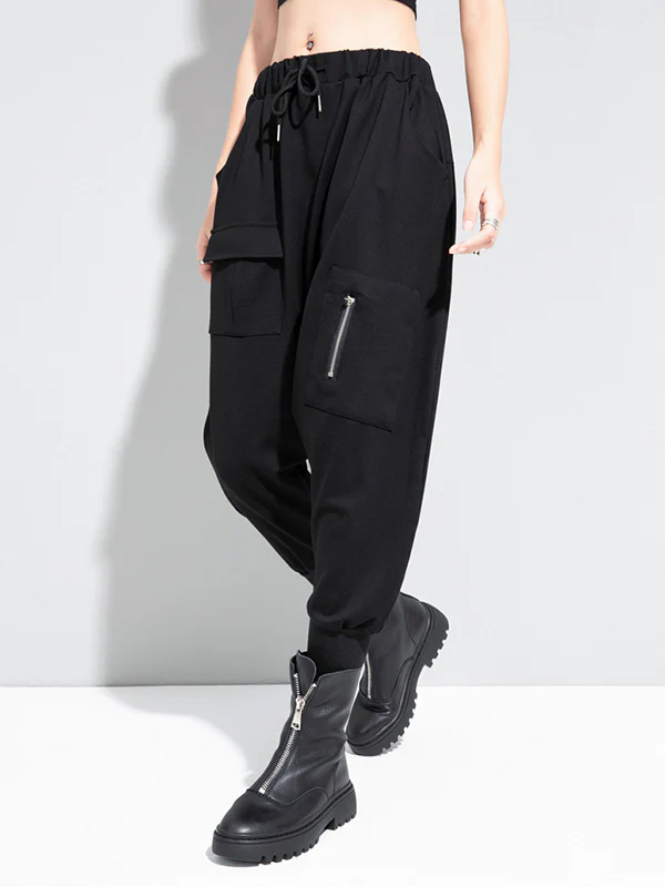 Simple Solid Elasticity Harem Pants - Image 2