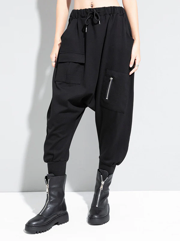Simple Solid Elasticity Harem Pants - Image 3