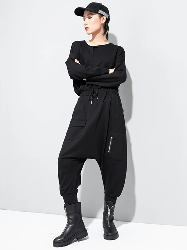 Simple Solid Elasticity Harem Pants - Image 5