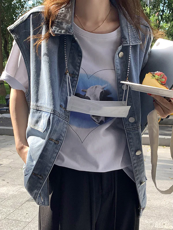 Simple Split-Joint Solid Color Denim Vest Outerwear - Image 10