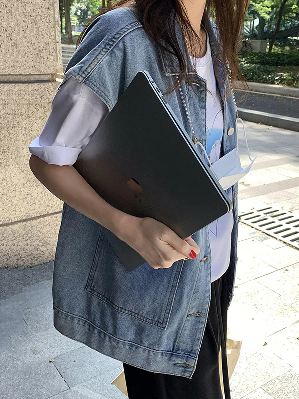 Simple Split-Joint Solid Color Denim Vest Outerwear - Image 11