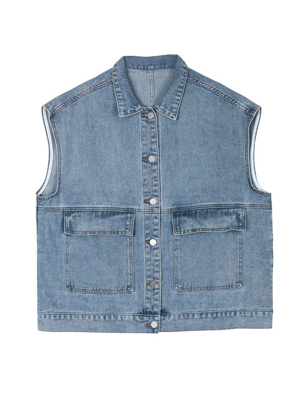 Simple Split-Joint Solid Color Denim Vest Outerwear - Image 16
