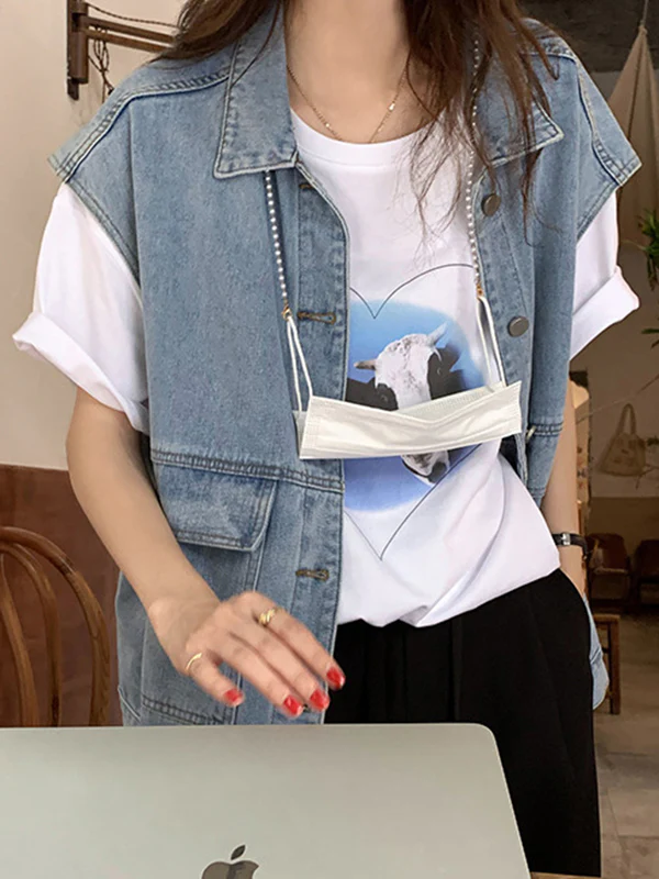 Simple Split-Joint Solid Color Denim Vest Outerwear - Image 9