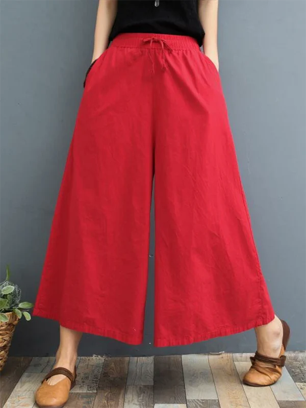 Simple Wide Leg Loose Drawstring Solid Color Casual Pants Bottoms - Image 2