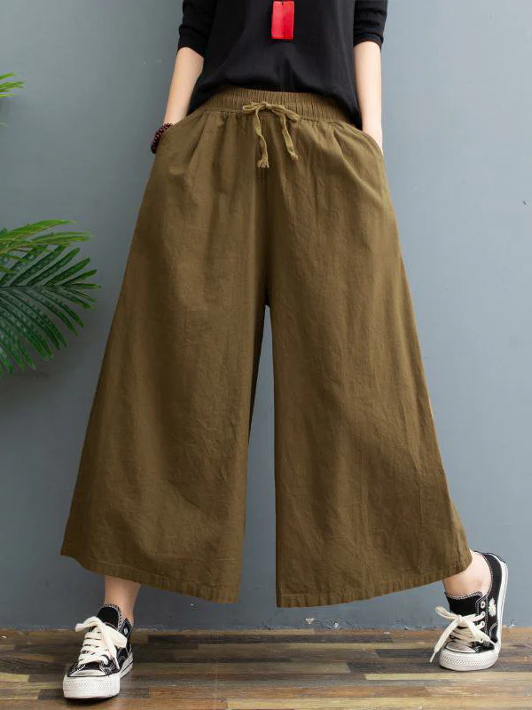 Simple Wide Leg Loose Drawstring Solid Color Casual Pants Bottoms - Image 4