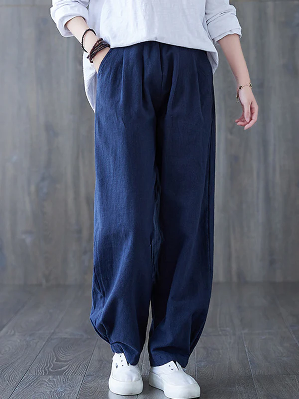 Simple Wide Leg Loose Elasticity Solid Color Casual Pants Bottoms - Image 10