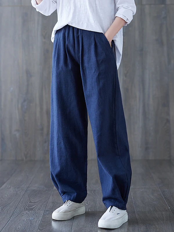 Simple Wide Leg Loose Elasticity Solid Color Casual Pants Bottoms - Image 12