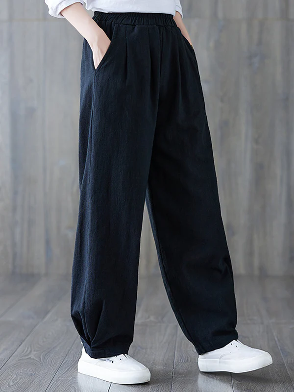 Simple Wide Leg Loose Elasticity Solid Color Casual Pants Bottoms - Image 6