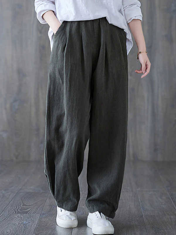 Simple Wide Leg Loose Elasticity Solid Color Casual Pants Bottoms - Image 7