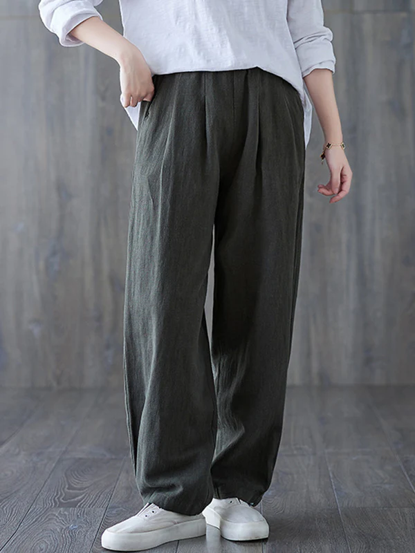 Simple Wide Leg Loose Elasticity Solid Color Casual Pants Bottoms - Image 8