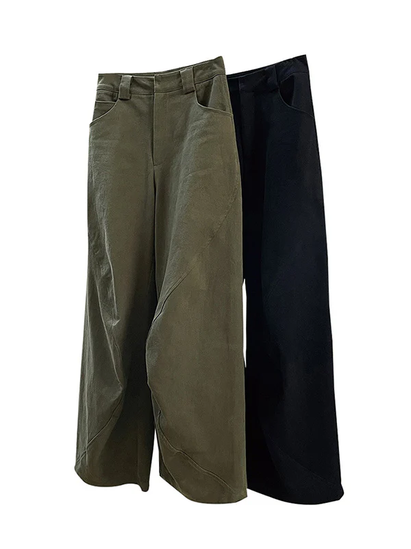 Simple Wide Leg Loose Solid Color Casual Pants Bottoms - Image 13