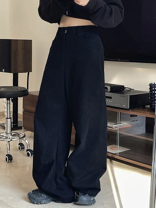 Simple Wide Leg Loose Solid Color Casual Pants Bottoms - Image 2