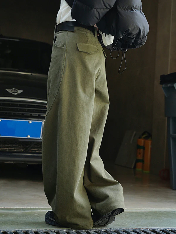Simple Wide Leg Loose Solid Color Casual Pants Bottoms - Image 3
