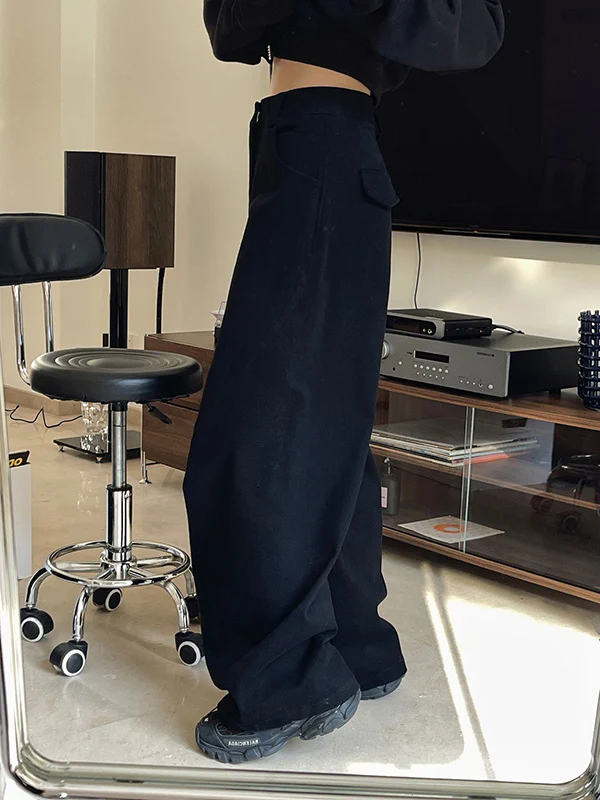 Simple Wide Leg Loose Solid Color Casual Pants Bottoms - Image 8