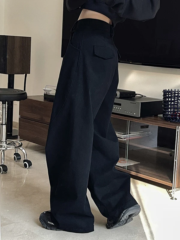 Simple Wide Leg Loose Solid Color Casual Pants Bottoms - Image 9