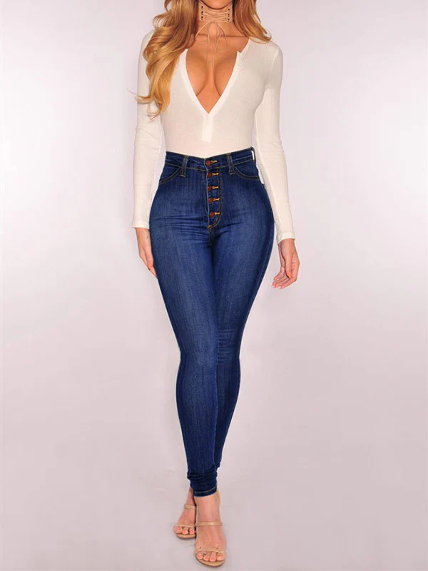 Skinny Leg High-Waisted Split-Joint Jean Pants Bottoms - Image 2