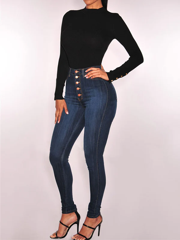 Skinny Leg High-Waisted Split-Joint Jean Pants Bottoms - Image 3