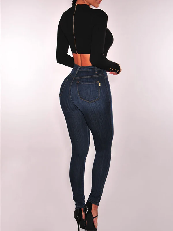 Skinny Leg High-Waisted Split-Joint Jean Pants Bottoms - Image 5