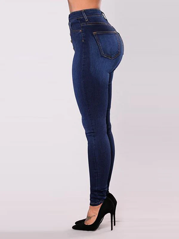 Skinny Leg High-Waisted Split-Joint Jean Pants Bottoms - Image 6