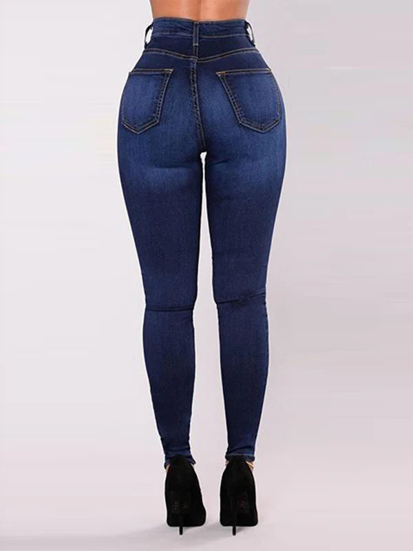 Skinny Leg High-Waisted Split-Joint Jean Pants Bottoms - Image 7